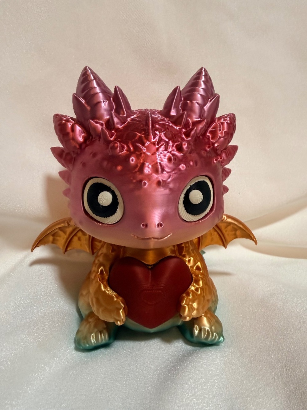 3D Printed Dragon Coin Bank Pink Gold Heart Fantasy Piggy Bank